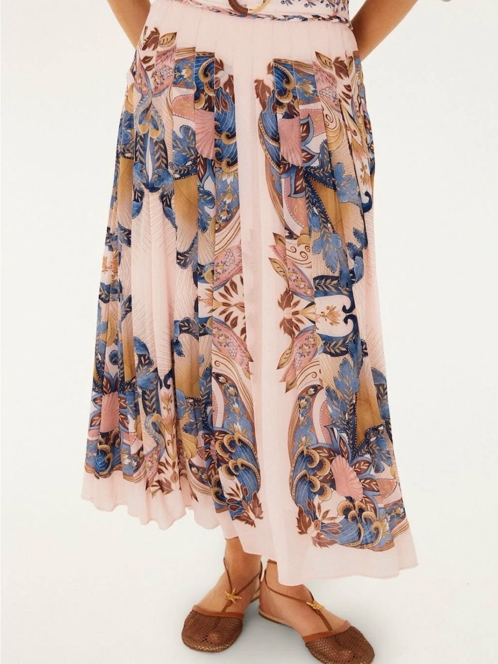NWT - FARM Rio Soft Pink Sea Garden Scarf Pleated Maxi Skirt - Picture 3 of 6